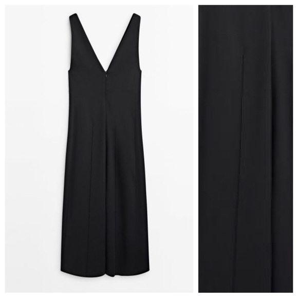 NWOT. Massimo Dutti Casual Style Black V-Neck Midi Dress with Strap. Size L. - Picture 7 of 12